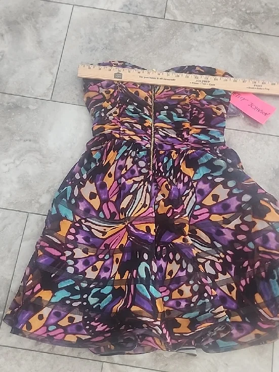 BETSEY JOHNSON NWT RUCHED BUSTIER FIT FLARE SHEER LINED PRINT DRESS SZ 10 - Picture 14 of 16